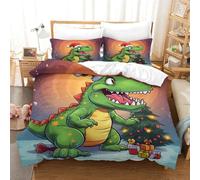 MEFESE Dinosaures Parure De Lit en Microfibre-3 Pièces-Drap Housse+Drap Plat Personnes Taies d'oreiller Doux Qualité Luxury Dinosaures de Noël Housse De Couette Enfants Adultes Simple（140x200cm）
