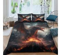 MEFESE Dragon Duvet Cover Set 3 Pièces Microfiber,Wrinkle Resistant,3 Piece Set Includes Dragon Noir Duvet Cover and Pillowcases,Luxury Soft Bedding Glissière Entretien Double（200x200cm）