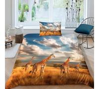 MEFESE Girafe Qualité Supérieure Parure 2 Pièces De Lit De Luxe avec 3D Imprimée Prairie Animaux Housse De Couette Imprimée Sauvages À Microfibre Fermeture Éclair Enfants Adultes Single(135x200cm)