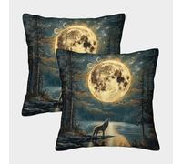 MEFESE Lune et Loup Housse De Coussin Ensemble De 2 Taie d'oreiller Décoratif Canapé Super Douce Housses De Coussin avec Fermeture À Glissière 45x45cm