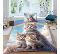 MEFESE modèle de Chat 3D Motif Imprimé Housse De Couette pour Enfants Adultes Réversible 100% Microfibre Fermeture avec Boutons Chaton Mignon Housse De Taie d'oreiller 2 Pièces Single（135x200cm）