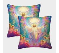 MEFESE Mythical Jesus Housse Coussins 2 Pièces Taies d'oreiller Carrées Fermeture Éclair Invisible Housse De Coussin pour Salon Chambre Taie Oreiller D'Extérieur Taies d'oreiller 50x50cm