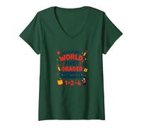 Méfiez-Vous de la première année Mondiale au Travail T-Shirt avec Col en V, Femme, Vert Forêt, XL