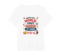 Méfiez-Vous de la première année Mondiale au Travail T-Shirt, Femme Grandes Tailles, Blanc, 6X