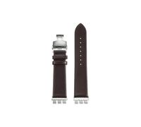 Mefloar Bracelet fin en cuir de vachette avec adaptateur en acier inoxydable de 21mm Compatible avec Swatch YVS420/454/451/400(Brown-steel Folding buckle)