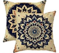 Mefooge du Printemps Housse Coussin 45x45cm Vintage Decoratif Housse Coussin,Lin Taie Oreiller Bleu Double Face Impermé,Lot de 2 avec Fermeture éclair Invisible,pour Salon Chambre Decor-D764