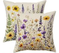 Mefooge du Printemps Housse Coussin 50x50cm Vintage Decoratif Housse Coussin,Lin Taie Oreiller Violet Double Face Impermé,Lot de 2 avec Fermeture éclair Invisible,pour Salon Chambre Decor-D757