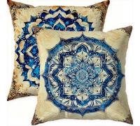 Mefooge du Printemps Housse Coussin 65x65cm Vintage Decoratif Housse Coussin,Velours Taie Oreiller Bleu Double Face Impermé,Lot de 2 avec Fermeture éclair Invisible,pour Salon Chambre Decor-D753