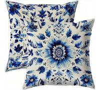 Mefooge du Printemps Housse Coussin 70x70cm Vintage Decoratif Housse Coussin,Velours Taie Oreiller Bleu Double Face Impermé,Lot de 2 avec Fermeture éclair Invisible,pour Salon Chambre Decor-D744