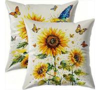 Mefooge du Printemps Housse Coussin 70x70cm Vintage Decoratif Housse Coussin,Velours Taie Oreiller Jaune Double Face Impermé,Lot de 2 avec Fermeture éclair Invisible,pour Salon Chambre Decor-D741