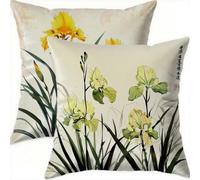 Mefooge du Printemps Housse Coussin 70x70cm Vintage Decoratif Housse Coussin,Velours Taie Oreiller Jaune Double Face Impermé,Lot de 2 avec Fermeture éclair Invisible,pour Salon Chambre Decor-D735