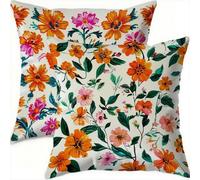 Mefooge du Printemps Housse Coussin 75x75cm Vintage Decoratif Housse Coussin,Velours Taie Oreiller Orange Double Face Impermé,Lot de 2 avec Fermeture éclair Invisible,pour Salon Chambre Decor-D740