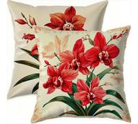 Mefooge du Printemps Housse Coussin 75x75cm Vintage Decoratif Housse Coussin,Velours Taie Oreiller Rouge Double Face Impermé,Lot de 2 avec Fermeture éclair Invisible,pour Salon Chambre Decor-D756