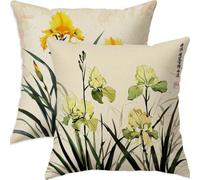 Mefooge du Printemps Housse Coussin 80x80cm Vintage Decoratif Housse Coussin,Lin Taie Oreiller Jaune Double Face Impermé,Lot de 2 avec Fermeture éclair Invisible,pour Salon Chambre Decor-D735