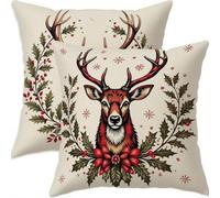 Mefooge Hiver Housse Coussin 35x35cm Decoratif Housse Coussin Noël,Lin Taies d'oreillers Lot de 2,Brun Taie Oreiller Double Face Impermé avec Fermeture éclair Invisible pour Salon Chambre Decor H355