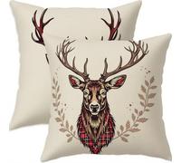 Mefooge Hiver Housse Coussin 40x40cm Decoratif Housse Coussin Noël,Lin Taies d'oreillers Lot de 2,Rouge Taie Oreiller Double Face Impermé avec Fermeture éclair Invisible pour Salon Chambre Decor H407