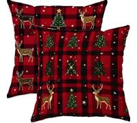 Mefooge Hiver Housse Coussin 45x45cm Decoratif Housse Coussin Noël,Lin Taies d'oreillers Lot de 2,Rouge Taie Oreiller Double Face Impermé avec Fermeture éclair Invisible pour Salon Chambre Decor H359