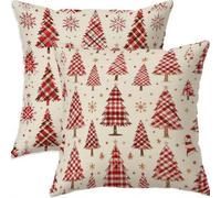 Mefooge Hiver Housse Coussin 45x45cm Decoratif Housse Coussin Noël,Lin Taies d'oreillers Lot de 2,Rouge Taie Oreiller Double Face Impermé avec Fermeture éclair Invisible pour Salon Chambre Decor H428