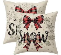 Mefooge Hiver Housse Coussin 45x45cm Decoratif Housse Coussin Noël,Lin Taies d'oreillers Lot de 2,Rouge Taie Oreiller Double Face Impermé avec Fermeture éclair Invisible pour Salon Chambre Decor H367