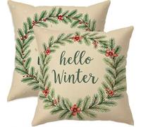 Mefooge Hiver Housse Coussin 45x45cm Decoratif Housse Coussin Noël,Lin Taies d'oreillers Lot de 2,Vert Taie Oreiller Double Face Impermé avec Fermeture éclair Invisible pour Salon Chambre Decor H357