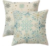 Mefooge Hiver Housse Coussin 50x50cm Decoratif Housse Coussin Noël,Lin Taies d'oreillers Lot de 2,Bleu Taie Oreiller Double Face Impermé avec Fermeture éclair Invisible pour Salon Chambre Decor H403