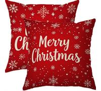 Mefooge Hiver Housse Coussin 50x50cm Decoratif Housse Coussin Noël,Lin Taies d'oreillers Lot de 2,Rouge Taie Oreiller Double Face Impermé avec Fermeture éclair Invisible pour Salon Chambre Decor H426