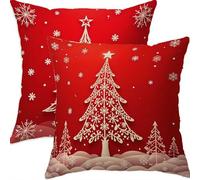 Mefooge Hiver Housse Coussin 50x50cm Decoratif Housse Coussin Noël,Lin Taies d'oreillers Lot de 2,Rouge Taie Oreiller Double Face Impermé avec Fermeture éclair Invisible pour Salon Chambre Decor H446