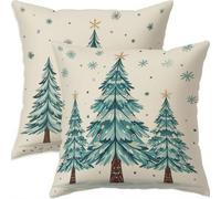 Mefooge Hiver Housse Coussin 55x55cm Decoratif Housse Coussin Noël,Lin Taies d'oreillers Lot de 2,Cyan Taie Oreiller Double Face Impermé avec Fermeture éclair Invisible pour Salon Chambre Decor H389