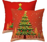 Mefooge Hiver Housse Coussin 55x55cm Decoratif Housse Coussin Noël,Lin Taies d'oreillers Lot de 2,Rouge Taie Oreiller Double Face Impermé avec Fermeture éclair Invisible pour Salon Chambre Decor H421