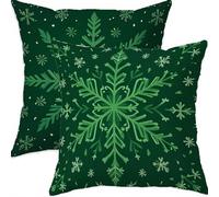 Mefooge Hiver Housse Coussin 55x55cm Decoratif Housse Coussin Noël,Lin Taies d'oreillers Lot de 2,Vert Taie Oreiller Double Face Impermé avec Fermeture éclair Invisible pour Salon Chambre Decor H447