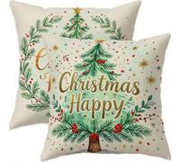 Mefooge Hiver Housse Coussin 60x60cm Decoratif Housse Coussin Noël,Lin Taies d'oreillers Lot de 2,Cyan Taie Oreiller Double Face Impermé avec Fermeture éclair Invisible pour Salon Chambre Decor H356