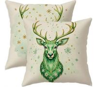 Mefooge Hiver Housse Coussin 65x65cm Decoratif Housse Coussin Noël,Lin Taies d'oreillers Lot de 2,Vert Taie Oreiller Double Face Impermé avec Fermeture éclair Invisible pour Salon Chambre Decor H417