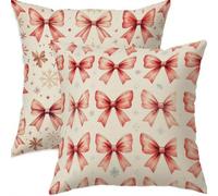 Mefooge Hiver Housse Coussin 70x70cm Decoratif Housse Coussin Noël,Lin Taies d'oreillers Lot de 2,Rouge Taie Oreiller Double Face Impermé avec Fermeture éclair Invisible pour Salon Chambre Decor H418