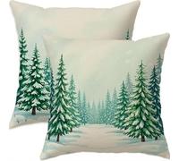 Mefooge Hiver Housse Coussin 70x70cm Decoratif Housse Coussin Noël,Lin Taies d'oreillers Lot de 2,Vert Taie Oreiller Double Face Impermé avec Fermeture éclair Invisible pour Salon Chambre Decor H381