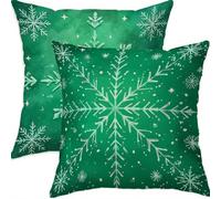 Mefooge Hiver Housse Coussin 70x70cm Decoratif Housse Coussin Noël,Lin Taies d'oreillers Lot de 2,Vert Taie Oreiller Double Face Impermé avec Fermeture éclair Invisible pour Salon Chambre Decor H401