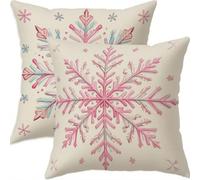 Mefooge Hiver Housse Coussin 75x75cm Decoratif Housse Coussin Noël,Lin Taies d'oreillers Lot de 2,Rose Taie Oreiller Double Face Impermé avec Fermeture éclair Invisible pour Salon Chambre Decor H437