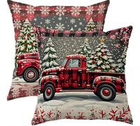 Mefooge Hiver Housse Coussin 75x75cm Decoratif Housse Coussin Noël,Lin Taies d'oreillers Lot de 2,Rouge Taie Oreiller Double Face Impermé avec Fermeture éclair Invisible pour Salon Chambre Decor H440
