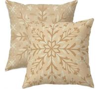Mefooge Hiver Housse Coussin 80x80cm Decoratif Housse Coussin Noël,Lin Taies d'oreillers Lot de 2,Beige Taie Oreiller Double Face Impermé avec Fermeture éclair Invisible pour Salon Chambre Decor H378