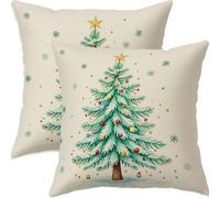 Mefooge Hiver Housse Coussin 80x80cm Decoratif Housse Coussin Noël,Lin Taies d'oreillers Lot de 2,Cyan Taie Oreiller Double Face Impermé avec Fermeture éclair Invisible pour Salon Chambre Decor H448