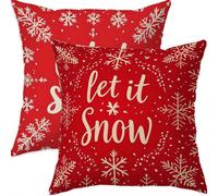 Mefooge Hiver Housse Coussin 80x80cm Decoratif Housse Coussin Noël,Lin Taies d'oreillers Lot de 2,Rouge Taie Oreiller Double Face Impermé avec Fermeture éclair Invisible pour Salon Chambre Decor H374