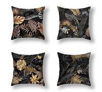 Mefooge Housse Coussin 40x40cm Lot de 4 Housses de Coussin Jaune Noir Double Face Housses de Coussin Lin Taie d'oreiller pour Canapé Lits Chaises D'extérieur Voiture Salon Maison Décor