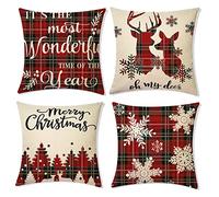 Mefooge Housse Coussin 40x40cm Lot de 4 Housses de Coussin Tartan Double Face Housses de Coussin Lin Taie d'oreiller pour Canapé Lits Chaises D'extérieur Voiture Salon Maison Décor