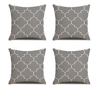 Mefooge Lot de 4 Housses de Coussin 35x35cm Gris Canapé Housses de Coussin Decoration en Lin Carré Taie d'oreiller Decoration pour Canapé Salon Chambre taie Oreiller d'Extérieur