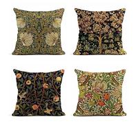 Mefooge Lot de 4 Housses de Coussin 65x65cm Fleurs Vintage Canapé Housses de Coussin Decoration en Lin Carré Taie d'oreiller Decoration pour Canapé Salon Chambre taie Oreiller d'Extérieur