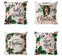 Mefooge Lot de 4 Housses de Coussin 65x65cm Noël Canapé Housses de Coussin Decoration en Lin Carré Taie d'oreiller Decoration pour Canapé Salon Chambre taie Oreiller d'Extérieur