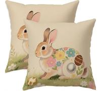 Mefooge Printemps Housse Coussin 55x55cm Pâques Decoratif Housse Coussin,Lin Taie Oreiller Lapin Double Face Impermé,Lot de 2 d'oreillers avec Fermeture éclair Invisible pour Salon Chambre Decor F641