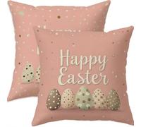Mefooge Printemps Housse Coussin 65x65cm Pâques Decoratif Housse Coussin,Lin Taie Oreiller Rose Double Face Impermé,Lot de 2 d'oreillers avec Fermeture éclair Invisible pour Salon Chambre Decor F648