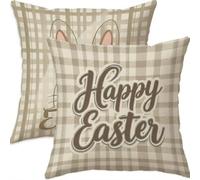 Mefooge Printemps Housse Coussin 75x75cm Pâques Decoratif Housse Coussin,Lin Taie Oreiller Brun Double Face Impermé,Lot de 2 d'oreillers avec Fermeture éclair Invisible pour Salon Chambre Decor F563