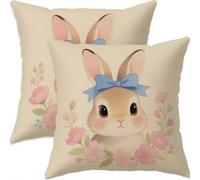 Mefooge Printemps Housse Coussin 75x75cm Pâques Decoratif Housse Coussin,Lin Taie Oreiller Lapin Double Face Impermé,Lot de 2 d'oreillers avec Fermeture éclair Invisible pour Salon Chambre Decor F538