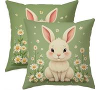 Mefooge Printemps Housse Coussin 75x75cm Pâques Decoratif Housse Coussin,Lin Taie Oreiller Lapin Double Face Impermé,Lot de 2 d'oreillers avec Fermeture éclair Invisible pour Salon Chambre Decor F521